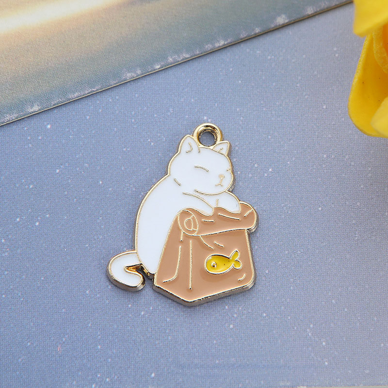 1 pcs Charm Enamel Epoxy CAT AND PAPER BAG