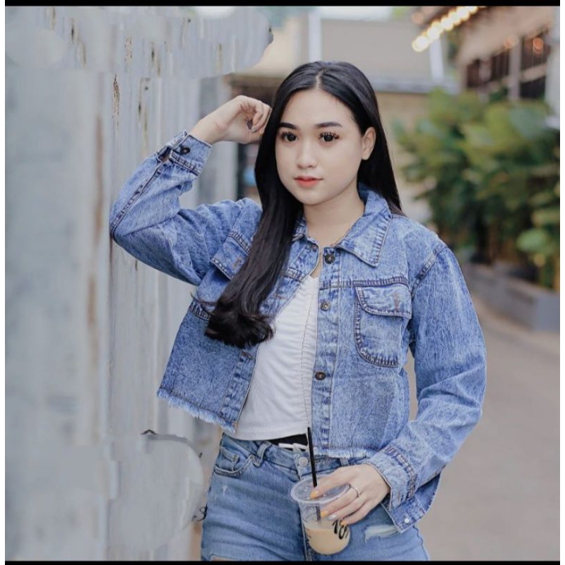 jaket jeans denim crop rawis wanita