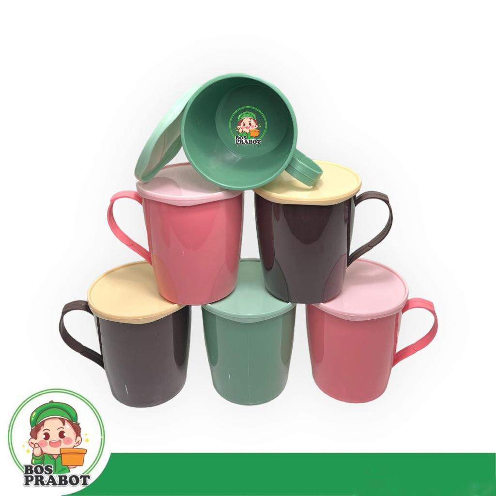 GELAS KOPI PLASTIK /GELAS PLASTIK DENGAN TUTUP DAN GAGANG 400ML
