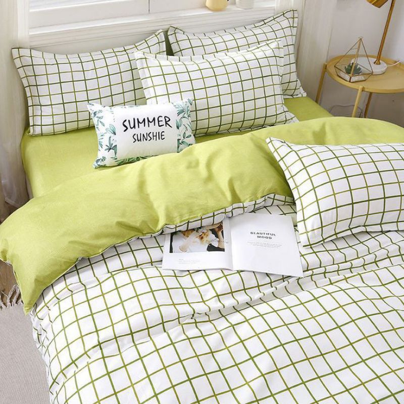 (BEDCOVER SET) BEDCOVER + SPREI SET KUMPLIT MOTIF KOTAK AESTHETIC