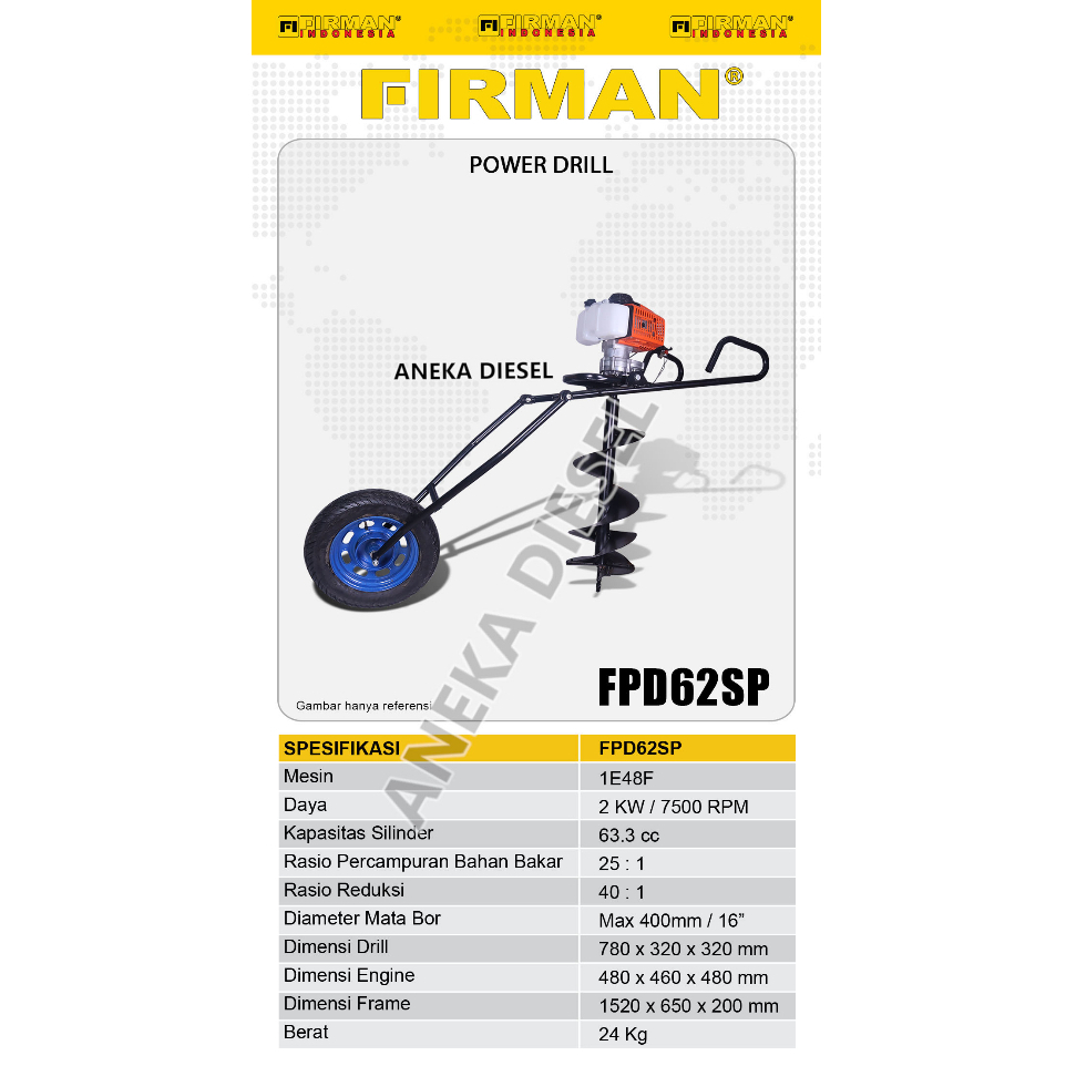 Mesin Bor Tanah Dorong FIRMAN FPD 62 SP 4" 6" 8" 10" 12" FIRMAN Power Drill FPD 62 SP 4" 6" 8" 10" 1
