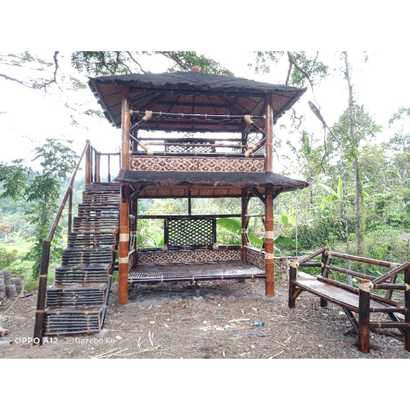 gazebo bambu bambu hitam tingkat ukuran 2x3m