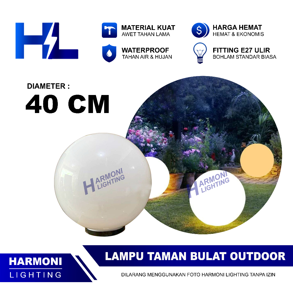 Lampu Taman Bulat Outdoor Waterproof 40 CM 40CM Fitting E27