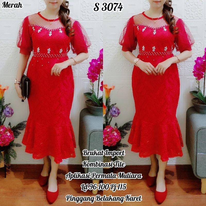 3074 dress brukat duyung tile cantik