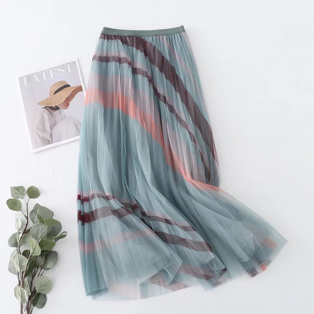 Rok/Rok Panjang/Rok Midi/Rok Pink/Rok Cantik/Rok Motif Garis Miring