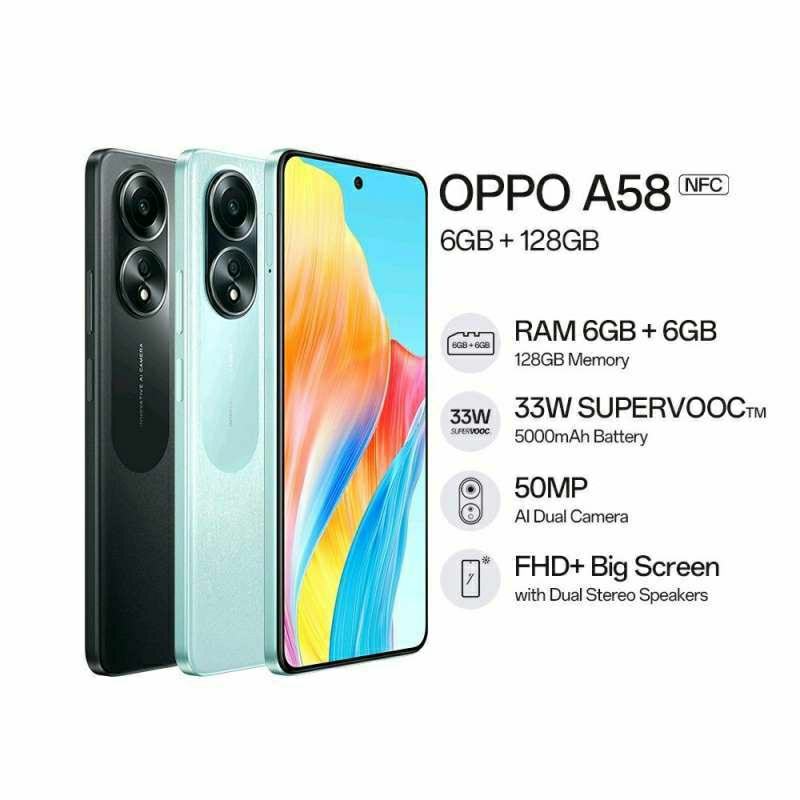 HP OPPO A58 NFC RAM 6/128GB GARANSI RESMI - OPPO A 58 RAM 6GB INTERNAL 128GB GARANSI RESMI