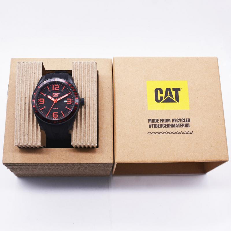 CATERPILLAR CAT LQ.161.21.138-Jam Tangan Pria Rubber -Hitam List Merah-100% original