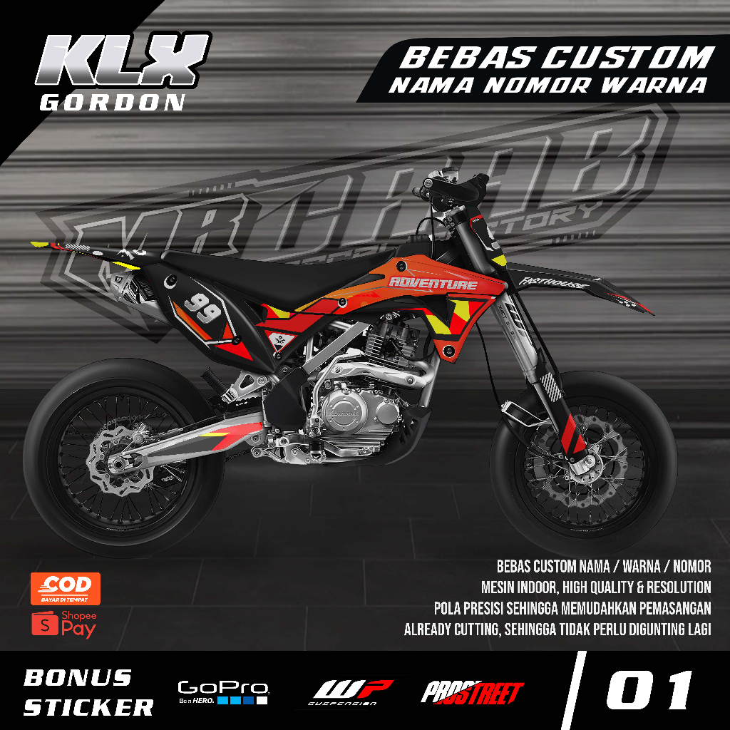 DECAL STICKER KAWASAKI KLX GORDON - DECAL KAWASAKI KLX GORDON PREMIUM FULL BODY CUSTOM 01
