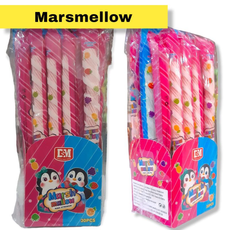 1 BOX ( 30 PCS) PERMEN LUNAK / MARSMELLOW PANJANG / PERMEN MARSMELLOW KEPANG