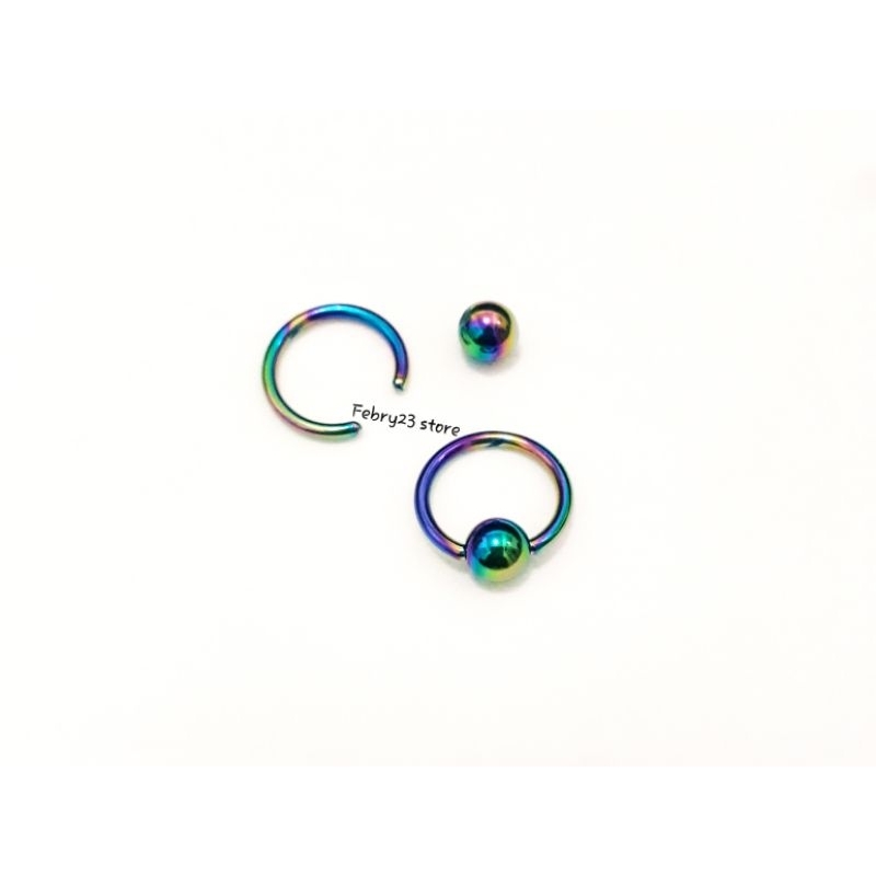 Ball 5mm Anting Piercing Bandulan Tanggung Tusuk Tindik Barbel Pelangi Titanium Pria & Wanita