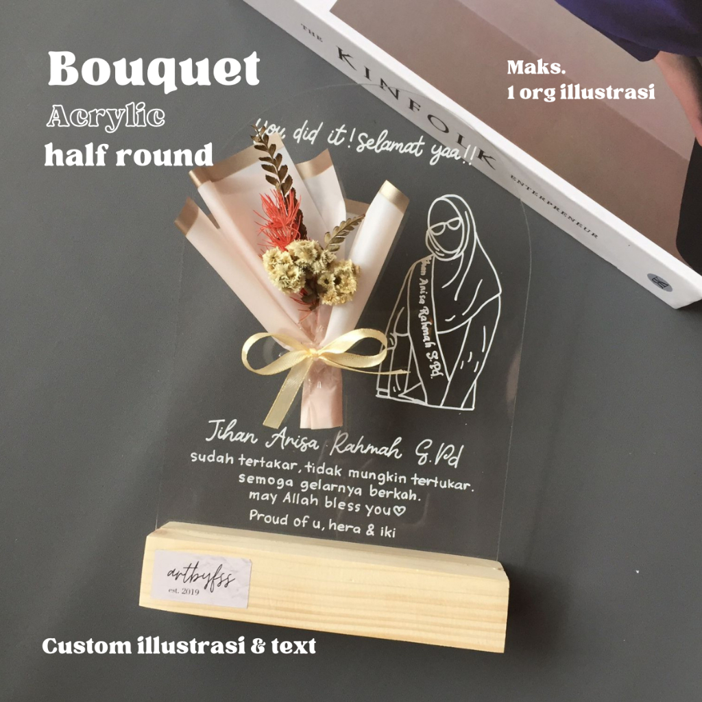Bouquet Acrylic Half Round l Acrylic Dried Flower l Kado Wisuda l Kado Ulang Tahun l Acrylic Gift l 