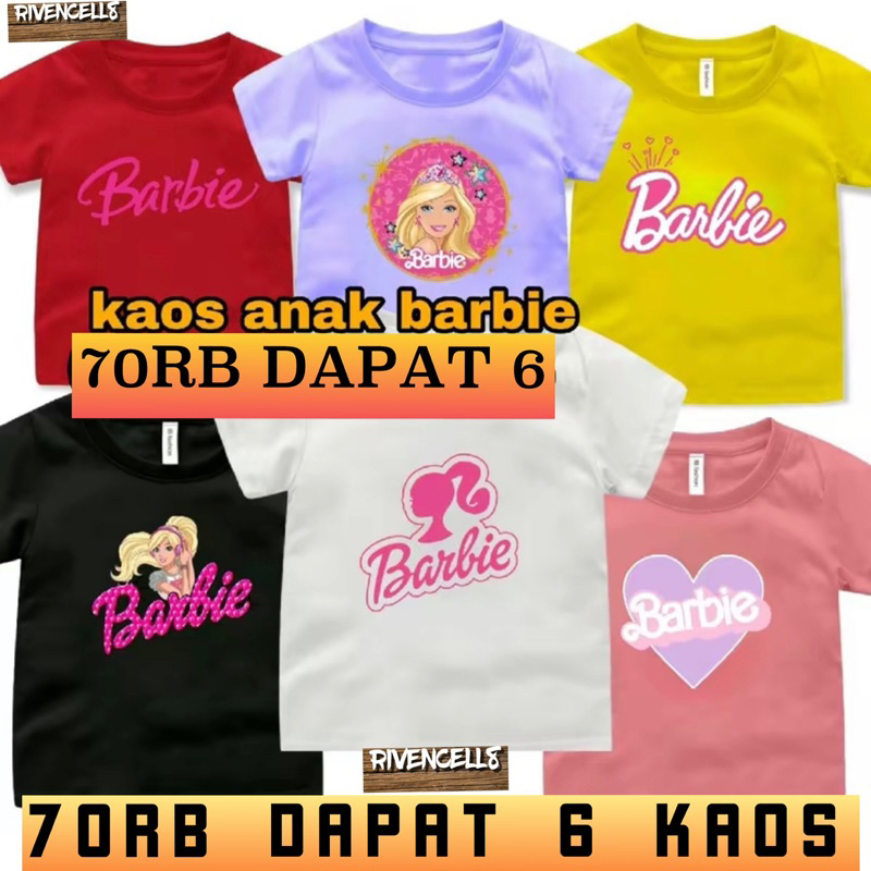 Promo Kaos Anak Murah Isi 6 Kaos Anak Barbie 70RB Kaos Anak-Anak Unisex Usia 1-16Thn Pria Laki Dan W