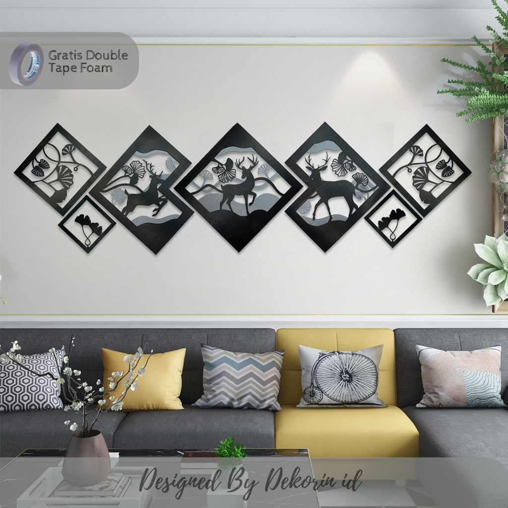 Hiasan Dinding Ruang Tamu Aesthetic Set Pajangan Kamar Mewah Wall Decor Kayu Motif Rusa Minimalis