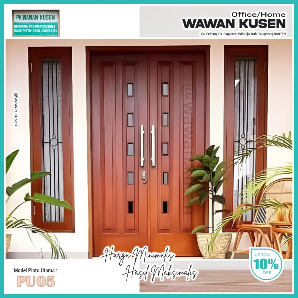 PINTU UTAMA KAYU MAHONI SOLID PREMIUM PINTU DEPAN KUSEN PINTU DAUN PINTU  / Model PU05