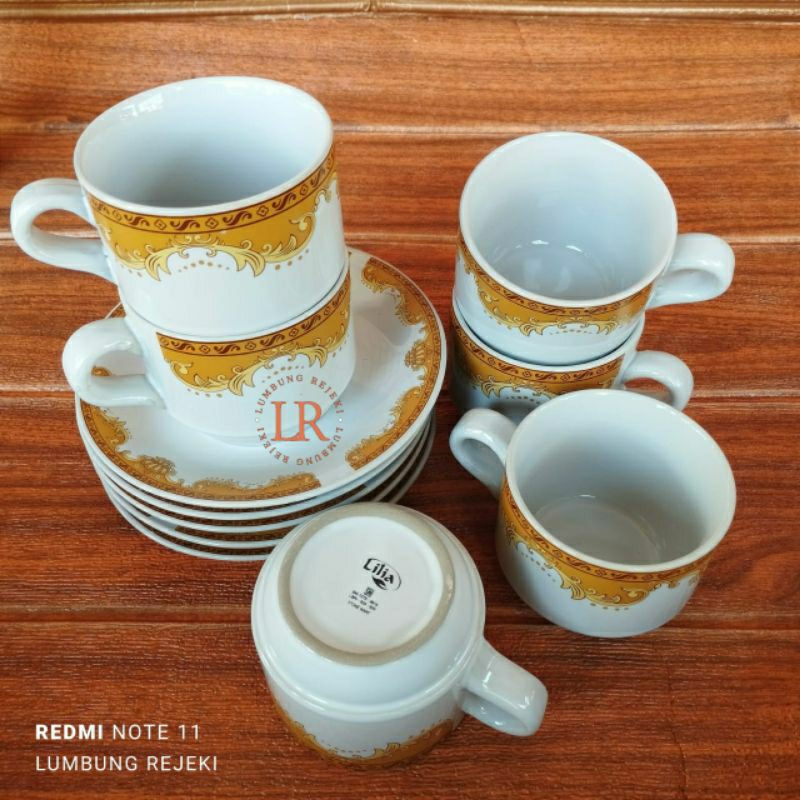 CANGKIR SET KERAMIK MAHKOTA 12PCS / CANGKIR KOPI KERAMIK MAHKOTA 220ML /CANGKIR KOPI MAHKOTA / CANGK