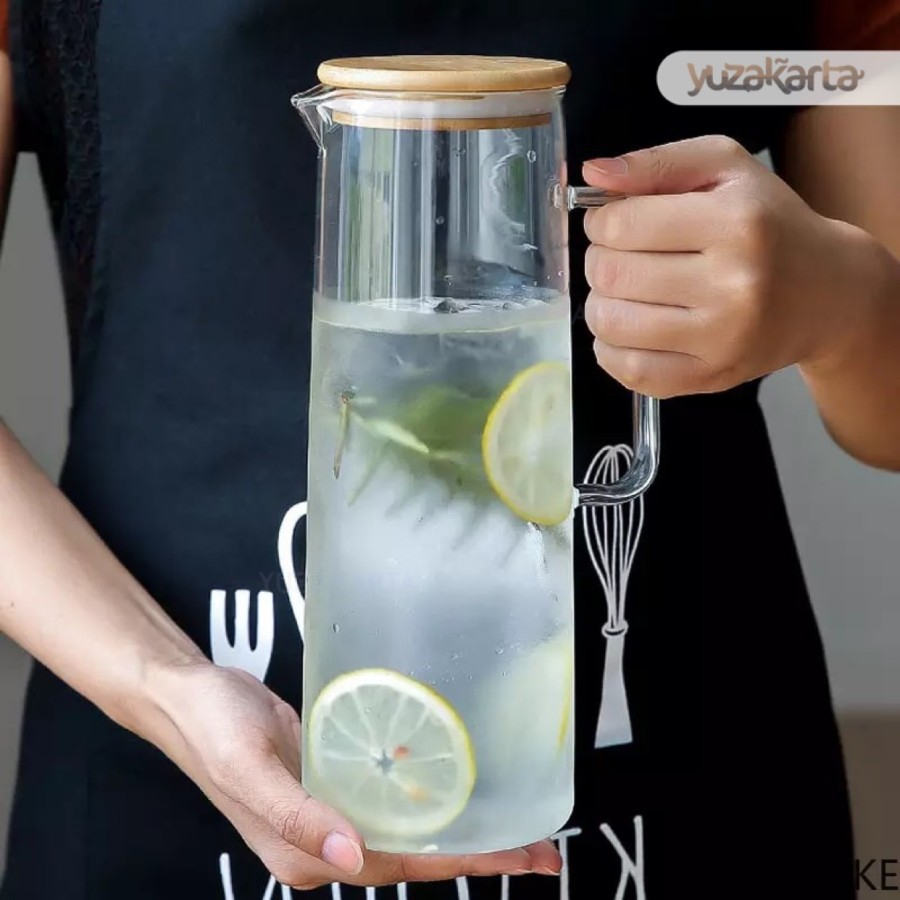 Botol Kaca Bening Teko Tempat Air Kopi Teh Teapot Tahan Panas + Handle