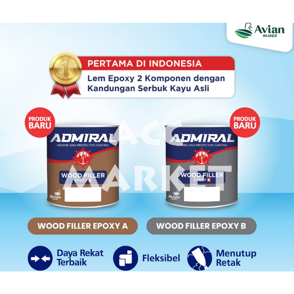 Admiral Wood Filler Lem Epoxy Serbuk Kayu Kapal