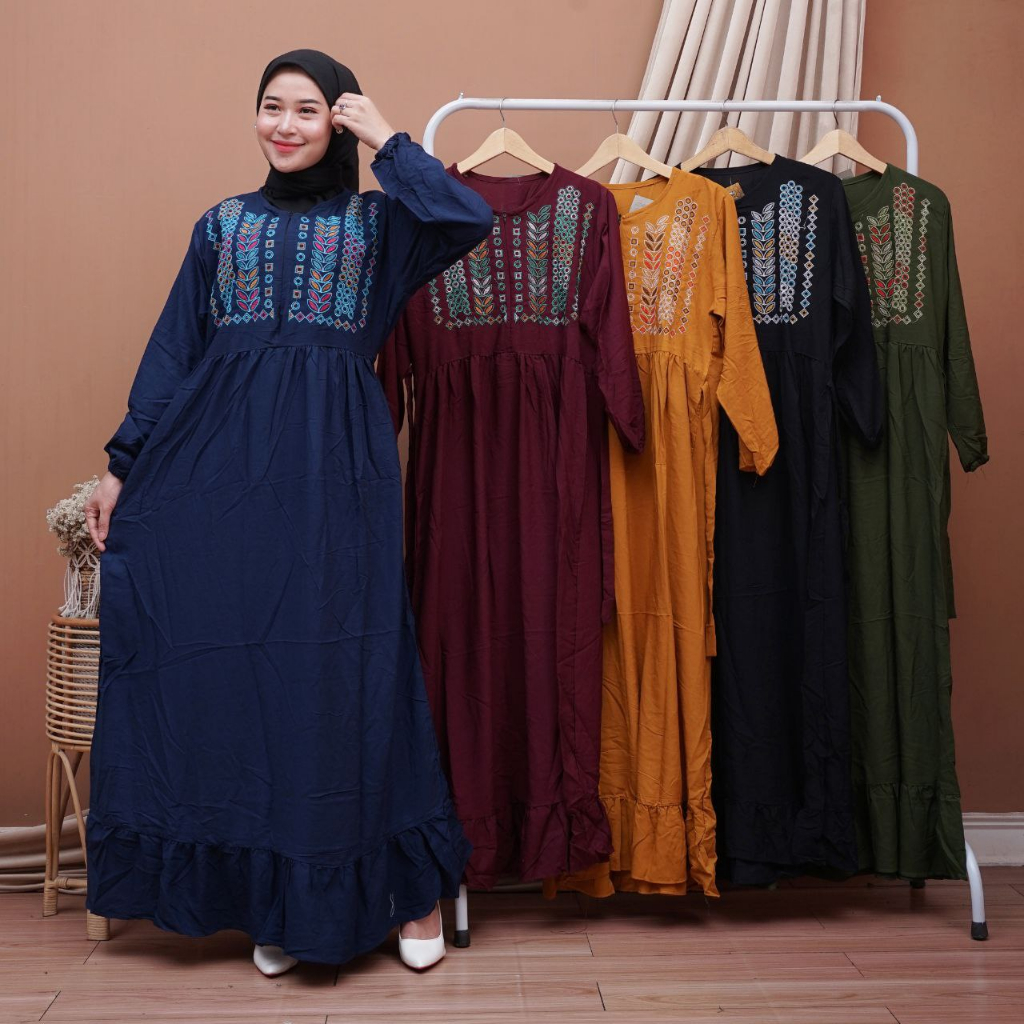 DRESS ABAYA TERBARU BORDIR 5 WARNA