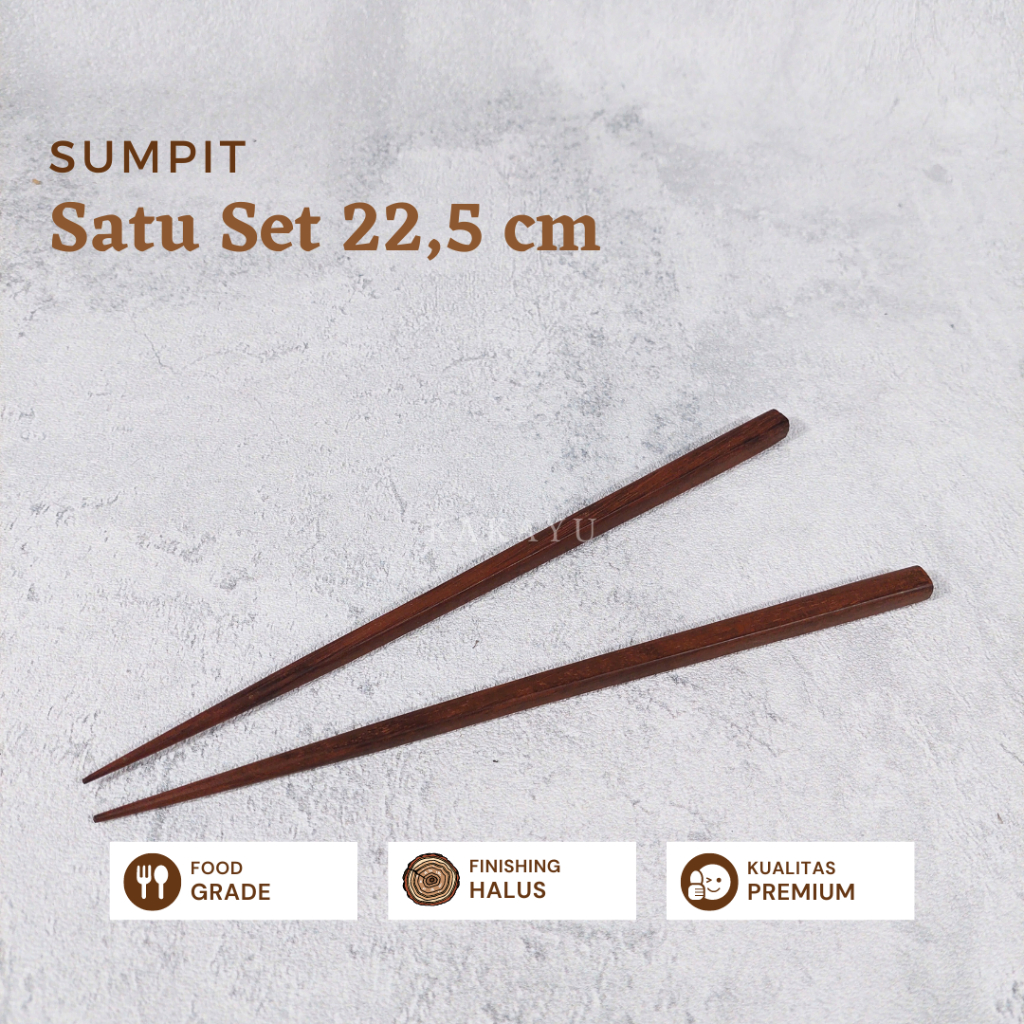 Set Sumpit Kayu 22.5cm / Sumpit Makan Kayu / Souvenir Sumpit / Sumpit Garpu Kayu Premium