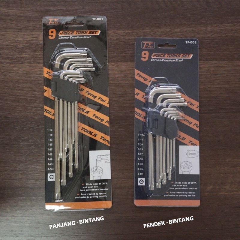 ￼Kunci L Bintang / Kunci L polos Set 9 pcs  Kunci L Panjang Ball Point Hex Key