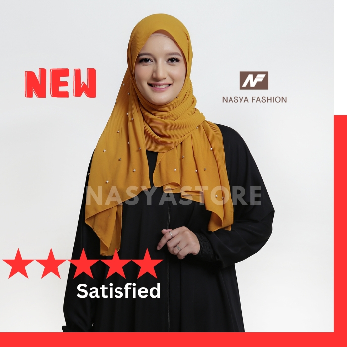 Hijab Pashmina Plisket Mutiara Premium Jilbab Segi Empat Mutiara Warna Kunyit