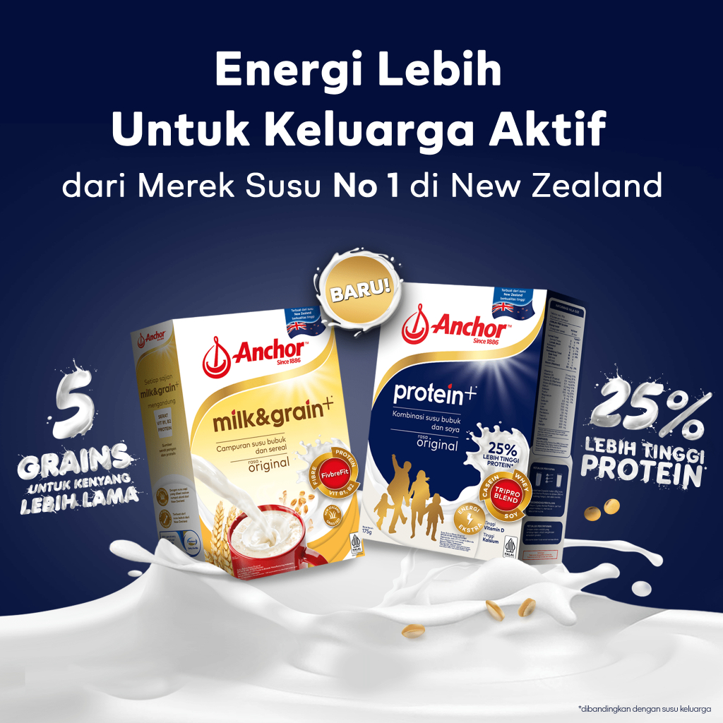 Anchor Milk Protein+ Susu Keluarga Original 175g - Susu Bubuk Tinggi Protein | Sarapan Breakfast