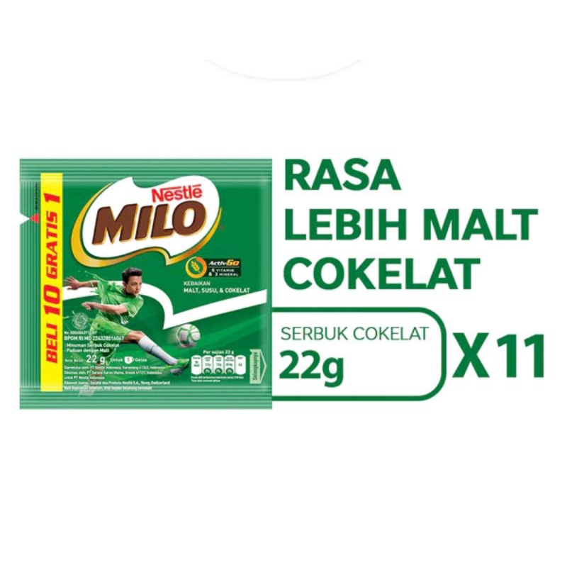 

MILO Activ Go Minuman Susu Bubuk Sachcet 1 Renceng Kemasan 22g x 11pcs