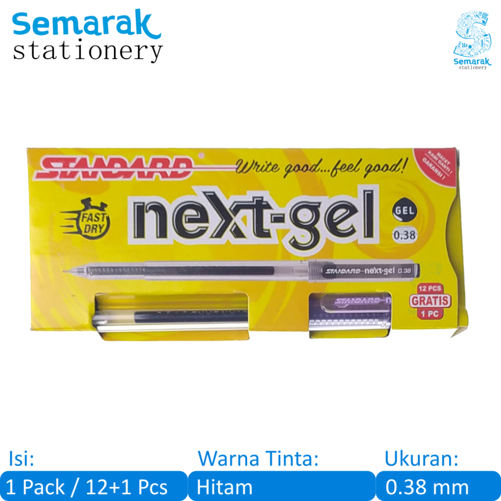 

Standard Next-Gel Needle Tip Pen Pulpen Jel Lancip Cepat Kering 0.38 - Hitam [1 Pack / 12 + 1 Pcs]