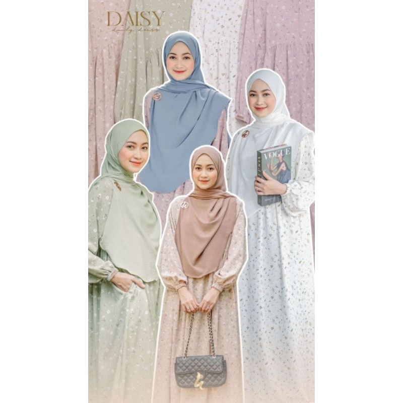 Moslem Ori Gamis Busui Friendly Crincle Motif Daisy Dress By Hawa (Ready Please Cekstok)
