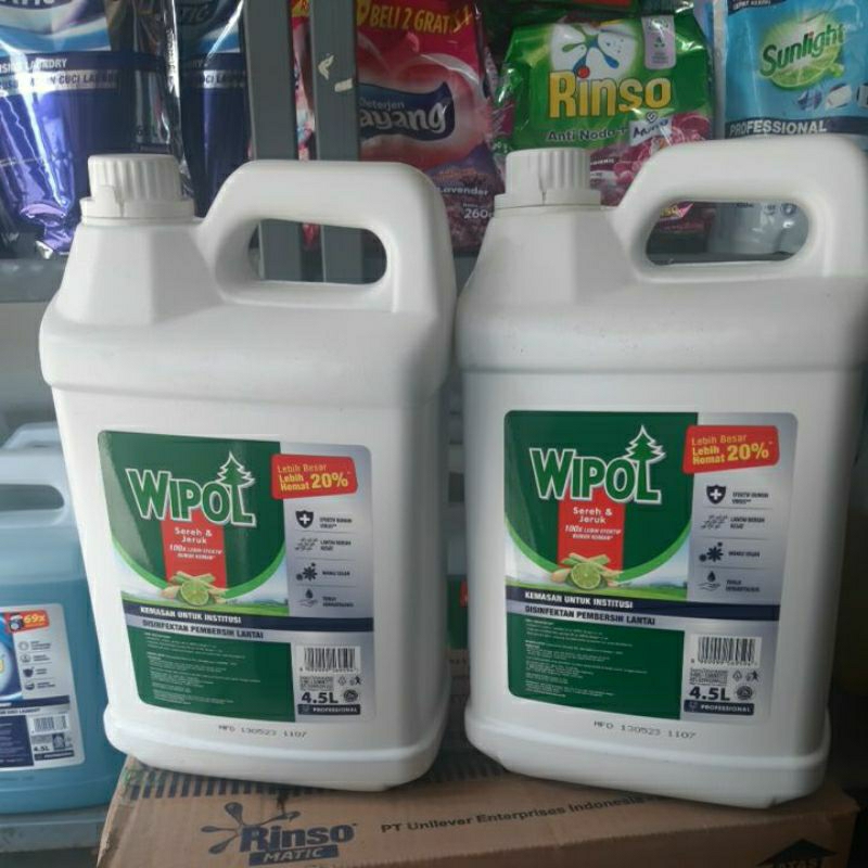 WIPOL 4.5 LITER SEREH DAN JERUK ASLI 100% UNILEVER YAH
