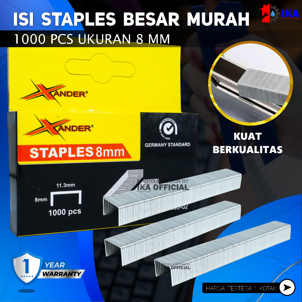 

Isi Staples Tembak 8 mm / Xander Untuk uk. 4x14 mm Isi Ulang Straples Staples Stapler Mesin Paku Tembak isi 1000 Pcs 1008J XANDER / Reffil Air Nailer Stapler Gun Isi