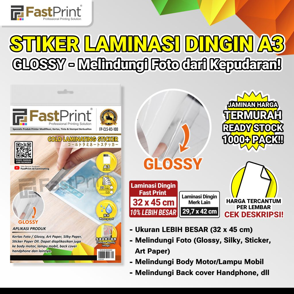 

Stiker Plastik Laminasi Dingin A3 Glossy 100 Micron