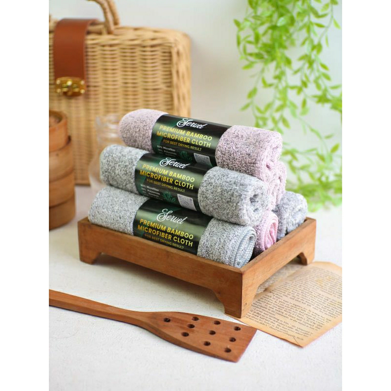 Servet kain lap dapur Premium Antibacterial Microfiber Bamboo /kain lap mobil microfiber premium/han