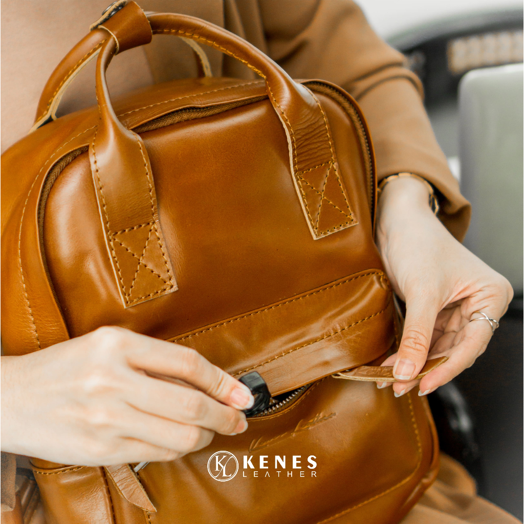 Kenes Leather Tas Ransel Wanita Kulit Asli Backpack Lauren Pullup - Free Grafir Nama