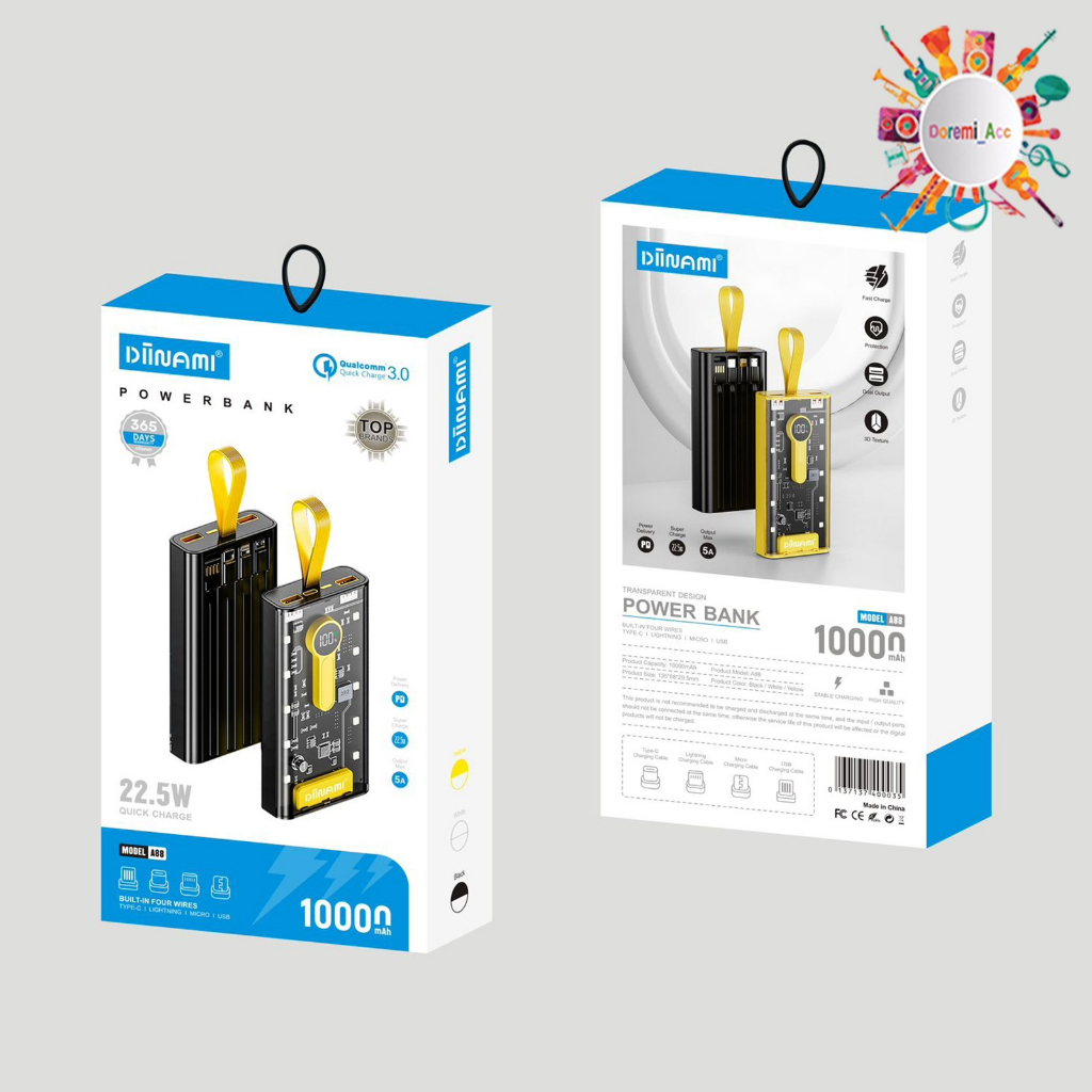 DA DIINAMI A88 Powerbank 10000mAh Fast Charging Fully Compatible Transparent Model With Led