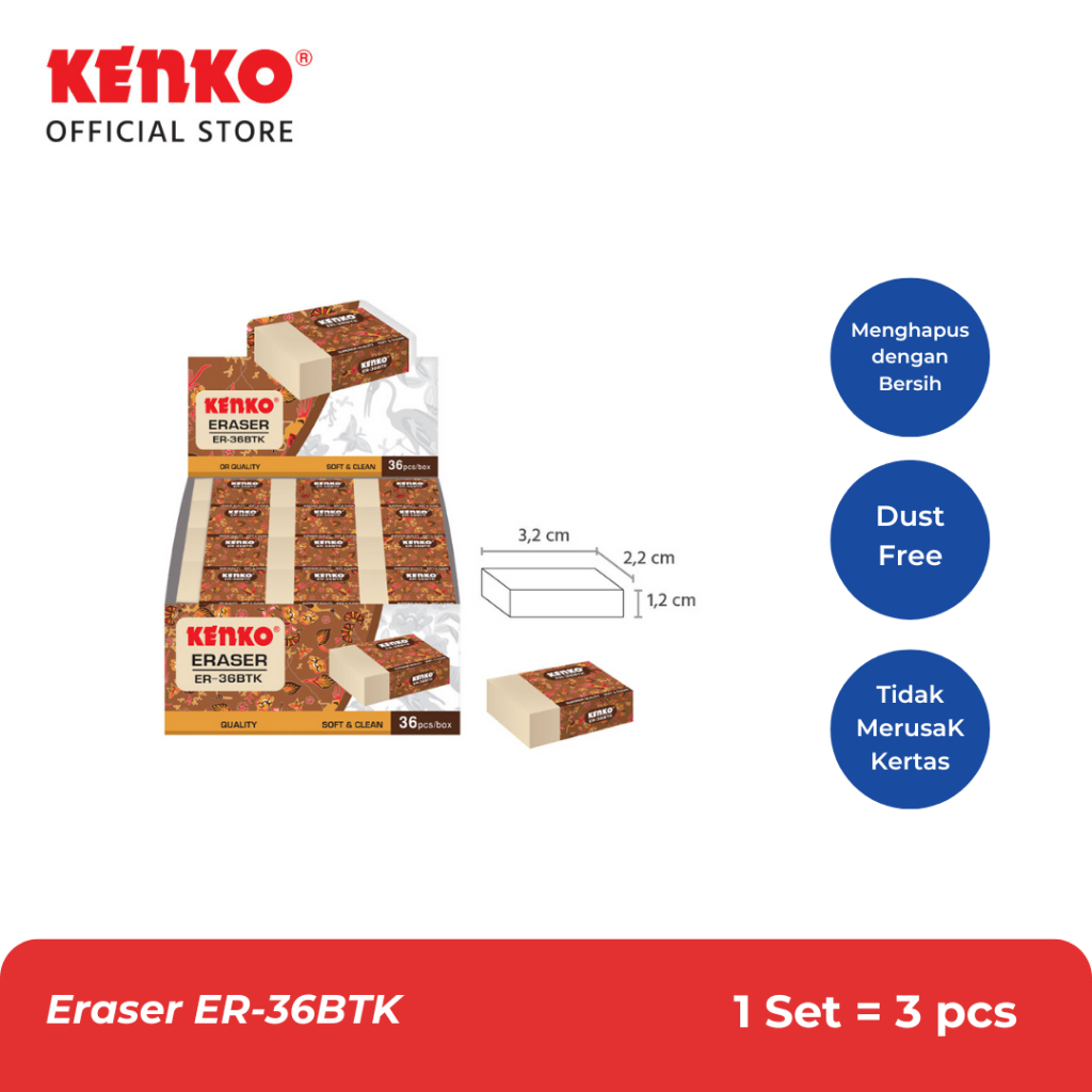 

Kenko Eraser Penghapus Karet Motif Batik ER-36BTK (3 PCS)