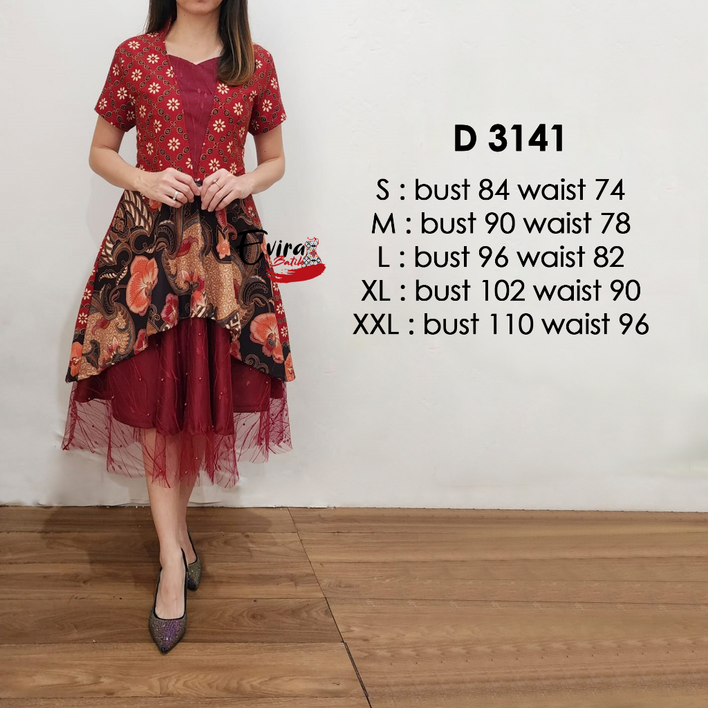 Dress Batik Wanita D 3141 / Dress Batik Pesta Wanita Modern / Dress Batik Wanita Keren / Dress Batik