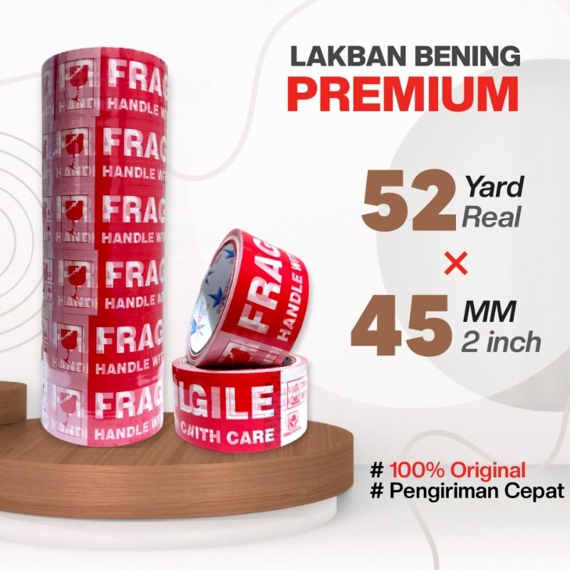

(COD) LAKBAN FRAGILE PUTIH MERAH 52 YARD × 45MM (2INCH) SEVENSTAR