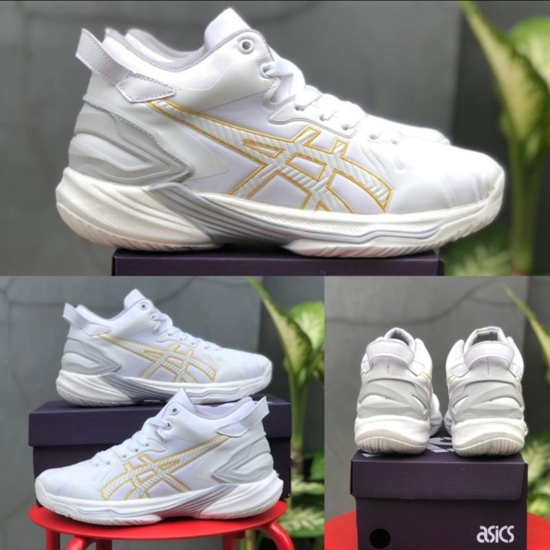sepatu voli asiscs gel bushh pria, sepatu voly pria bonus kaos kaki , sepatu voly asics gelbrus