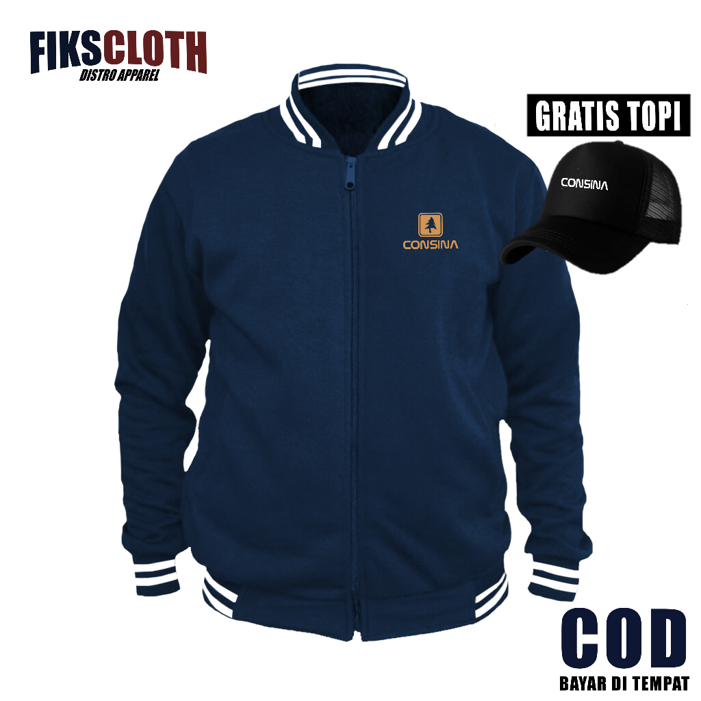 COD Jaket Baseball Varsity Pria wanita consina gold free topi /Jaket Distro Bahan Tebal Katun Fleece