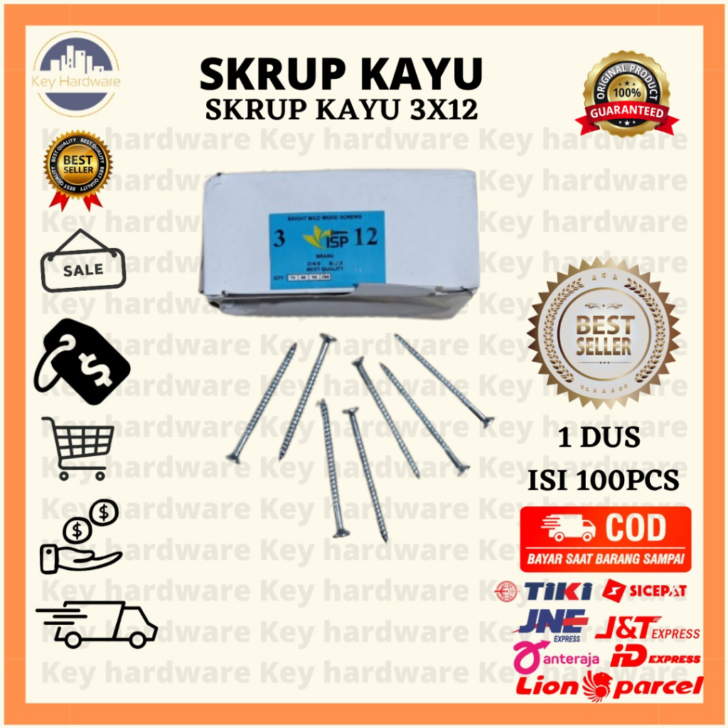 skrup kayu 3x12 panjang 7cm + galvanis /kotak
