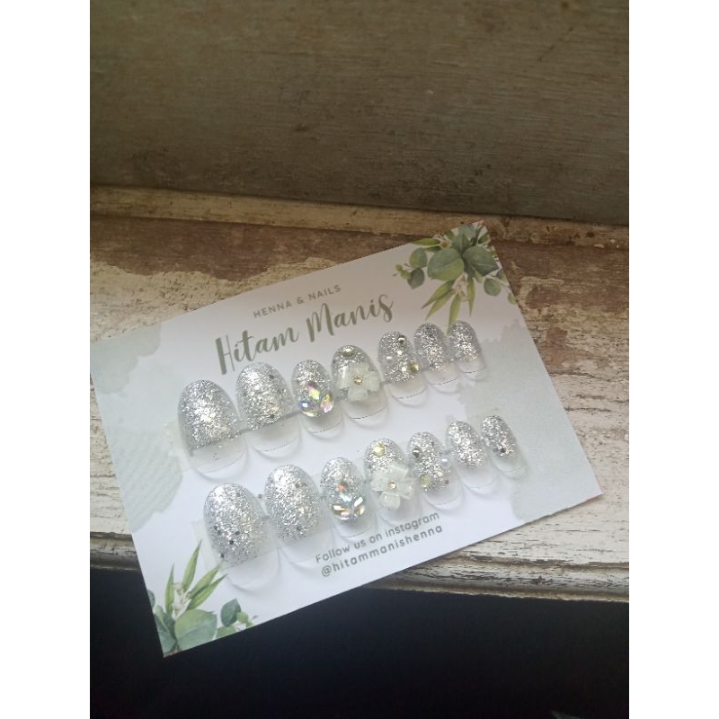 kuku palsu glitter / kuku palsu silver / nailart wedding/ nailart Glitter/ nailart silver