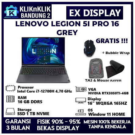 LAPTOP GAMING LENOVO LEGION 5 PRO 16 INTEL I7 RTX3050TI-4GB GREY