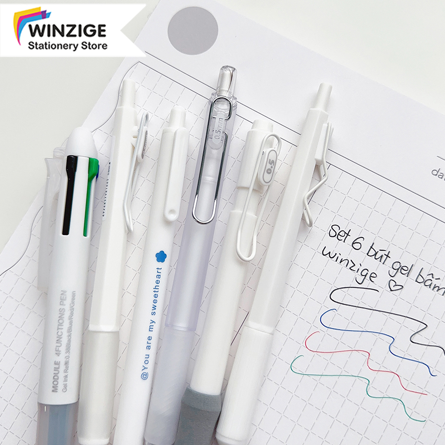 

Winzige MURA 6pcs pulpen gel 0.5mm 0.38mm pulpen aesthetic retractable gel pens pen mekanik tinta hitam