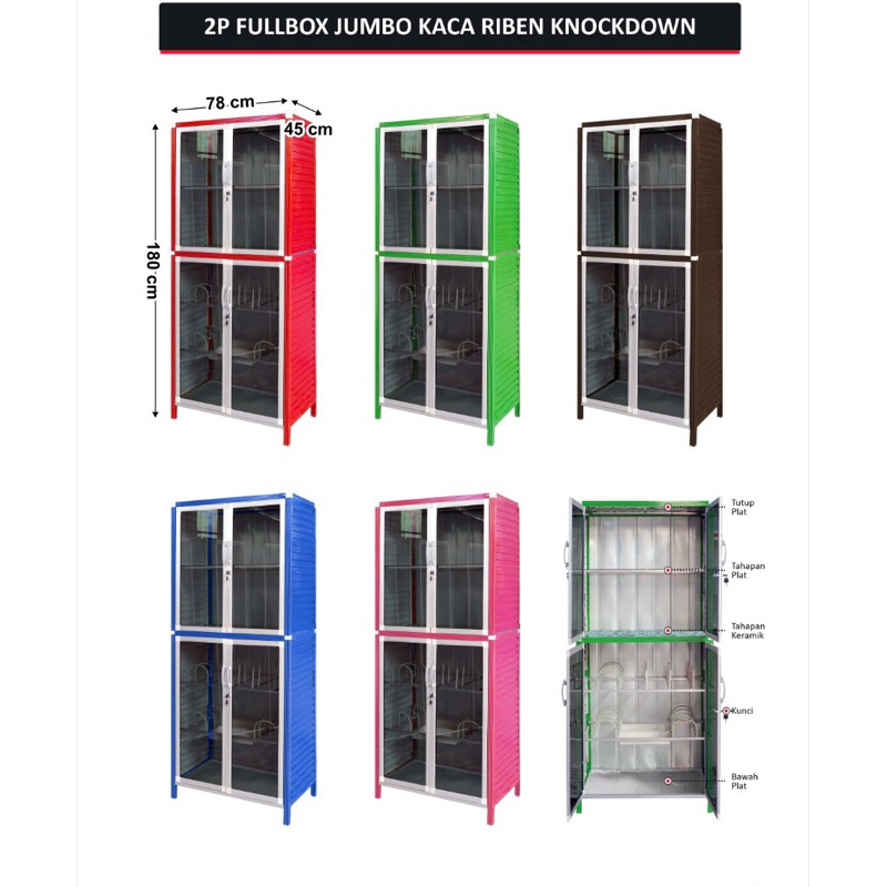 Rak Piring/Lemari Piring 2 Pintu Fullbox Jumbo Kaca