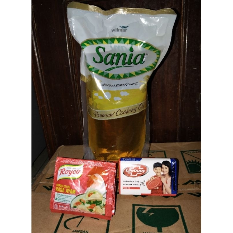 

Paket bundling minyak sania 1 liter + Royco 10pcs + lifebuoy 75gram