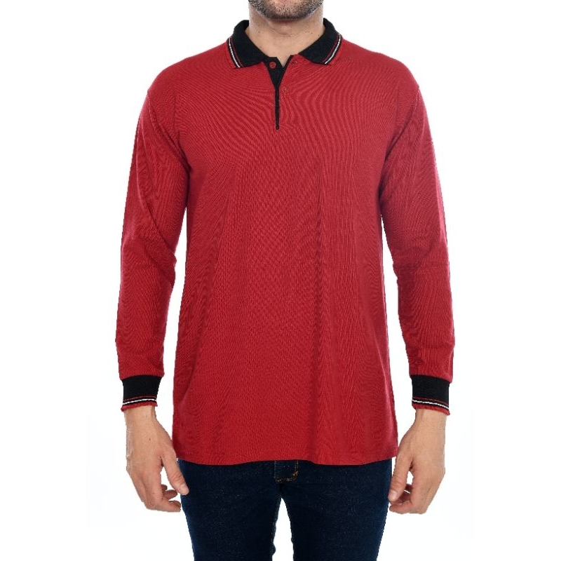 Kaos Pria Kerah Lengan Panjang Polo Polos Kerja Kuli Bangunan Lapangan Tani