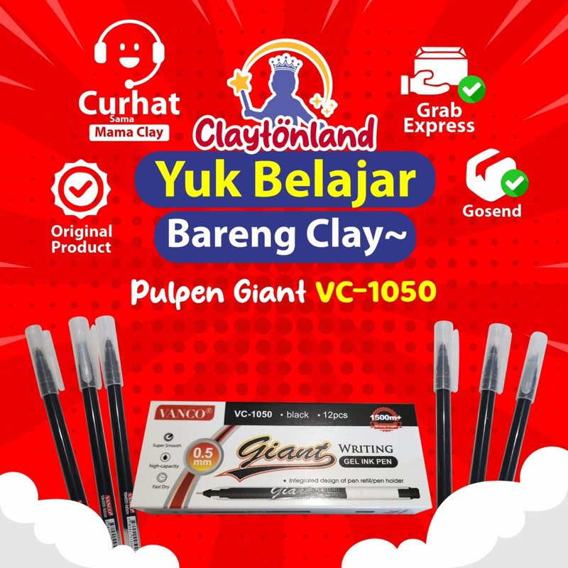 

(1Pack Isi 12pcs) Pulpen Gel Vanco VC-1050 Giant Writing / Gel Ink Pen / Ballpoint New Gel