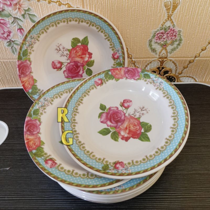 6 pcs Piring makan 9 inchi | piring makan motif 9"