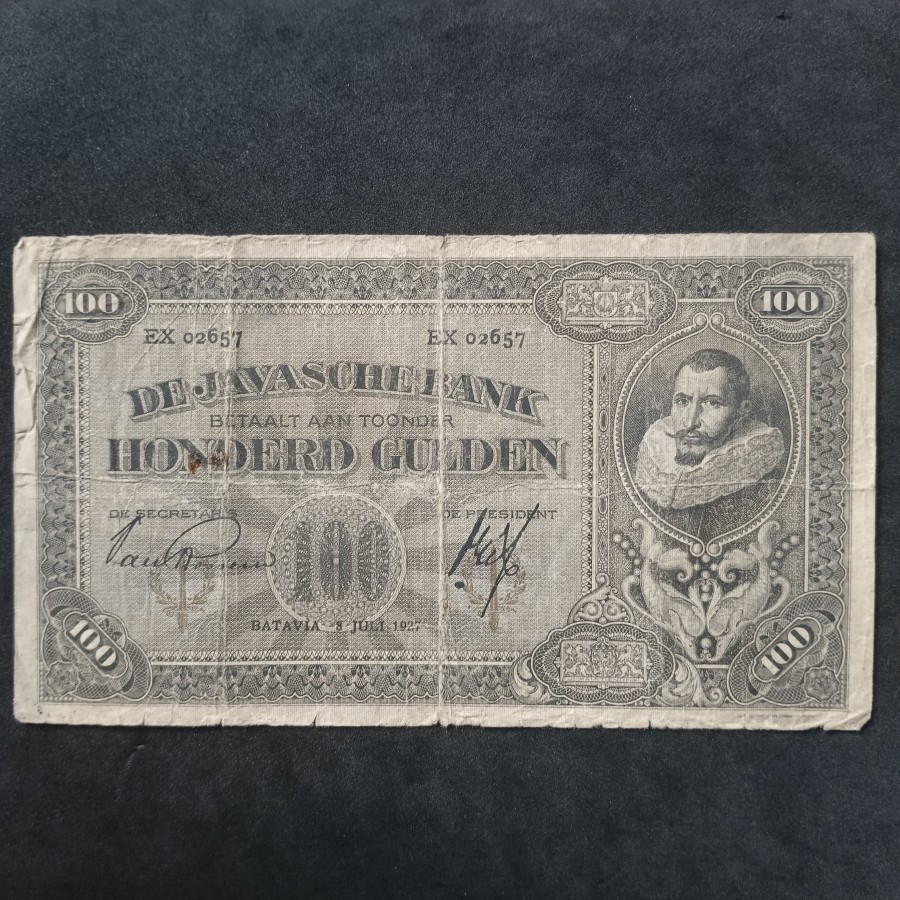 Uang Kuno 100 Gulden Coen 1927 Fine Circulated ROSSEM LANGKA RARE